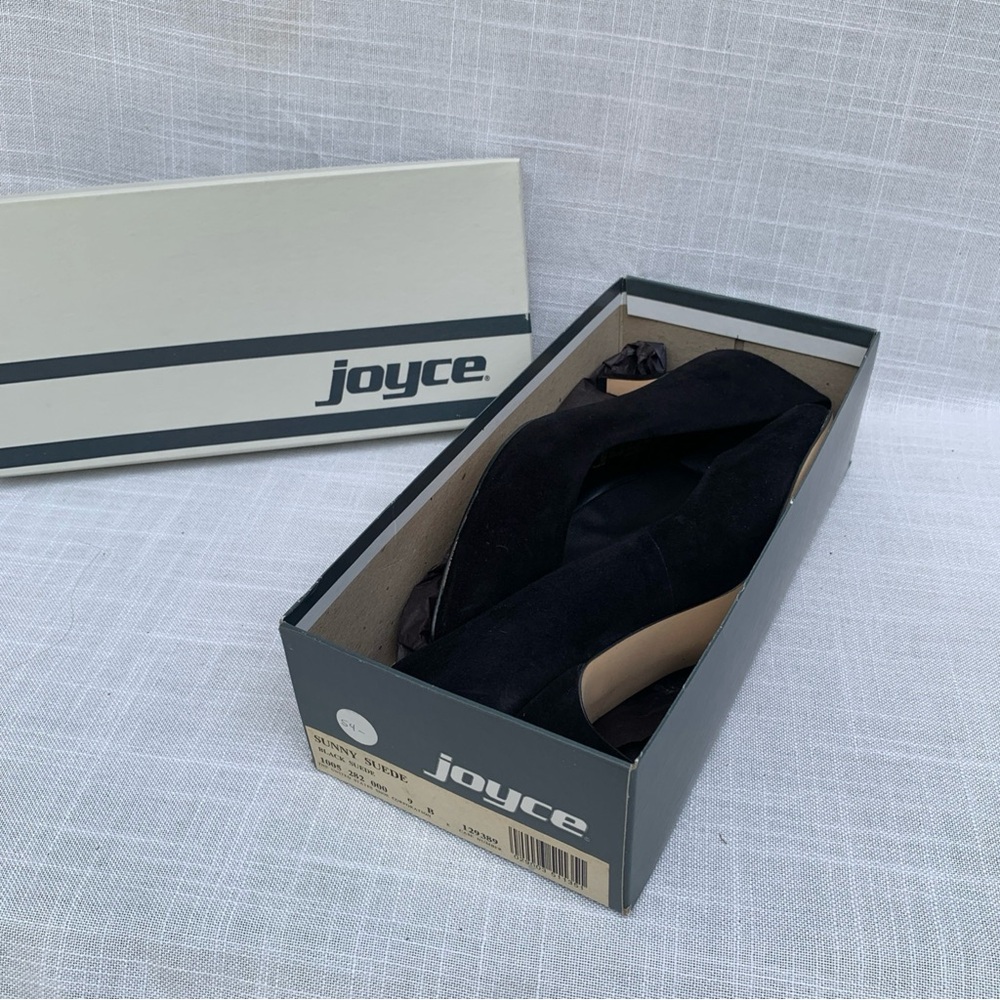 Vtg Joyce Womens Heel Shoes Black Suede Size 9 Leather USA - Picture 11 of 12